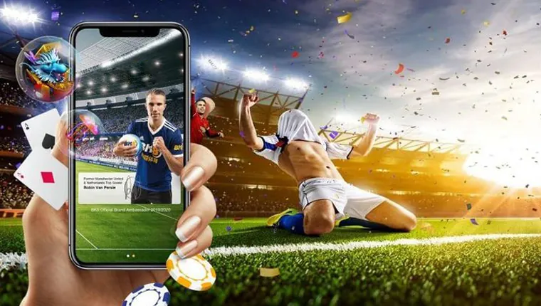 PHDream Sports Betting Insights: A vibrant stadium scene during a football match, with a digital overlay of betting odds and a confident hand placing a bet on the phdream sports betting platform.